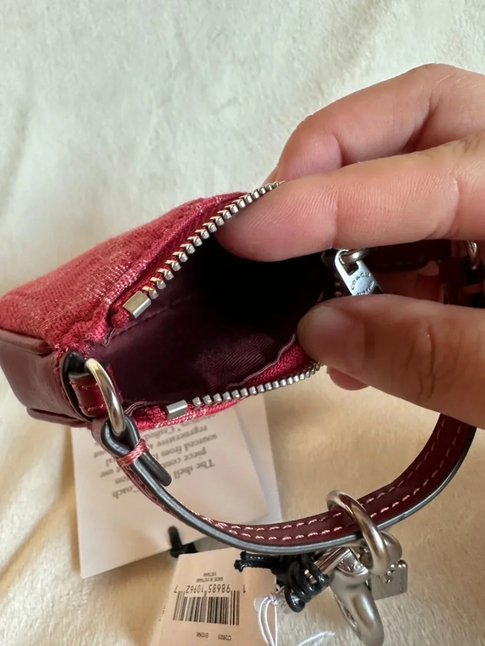 NWT! Coach Mini Nolita Bag Charm In Signature Denim Silver/True Red CDB23 - Picture 10 of 12